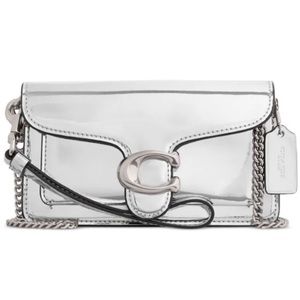 Coach Tabby Metallic Silver Leather Crossbody Wristlet brand new